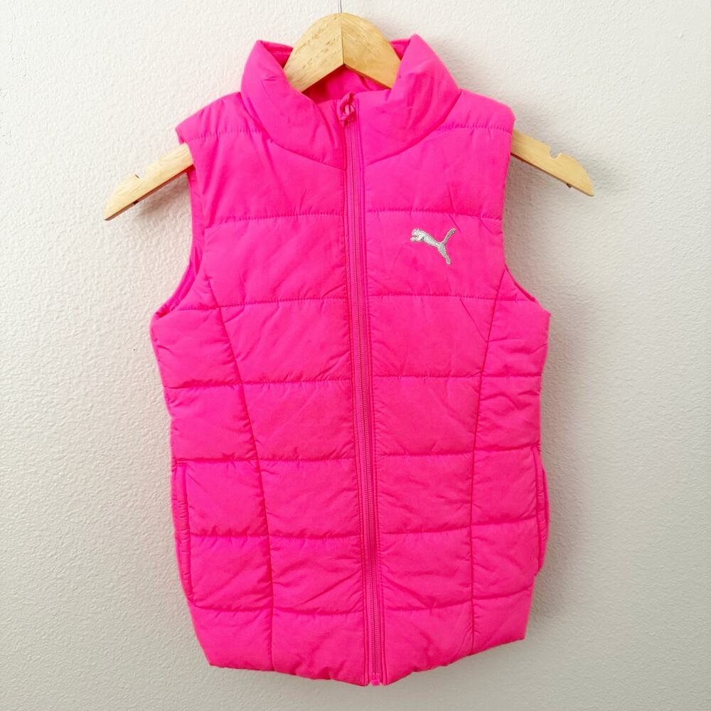 PUMA | Hot Bright Pink Full Zip Puffer Vest Winter Silver Logo | Small (7/8) - Picture 1 of 4